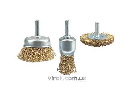 Щітка - крацовка зі стержнем VOREL, Набір 3шт, Ø-25;50;50мм [12/60] Одеса