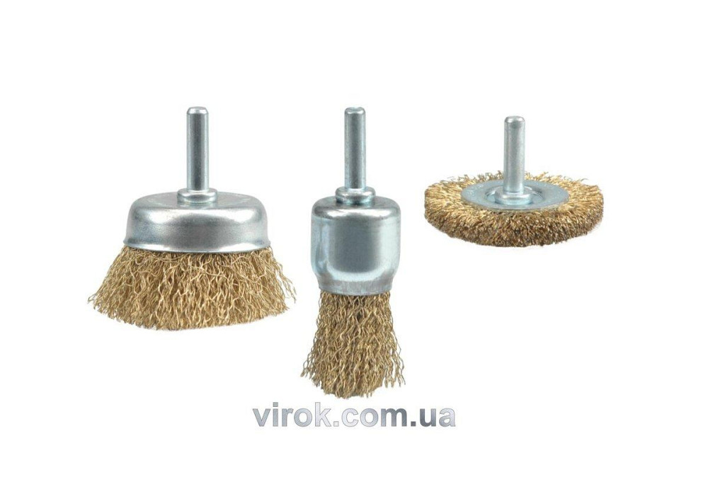 Щітка - крацовка зі стержнем VOREL, Набір 3шт, Ø-25;50;50мм [12/60] Одеса - фото 1