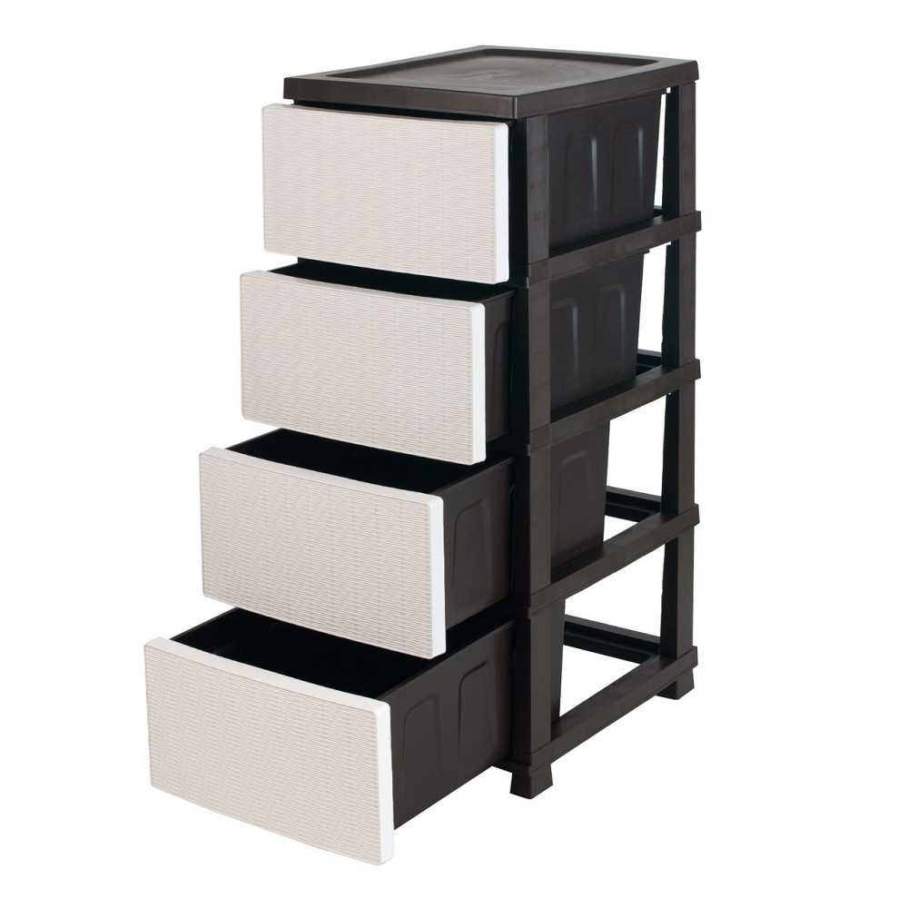Комод пластиковий "Ротанг" 4 яруси 86*43*34см, R-Plastic, чорно-білий Одеса - фото 1