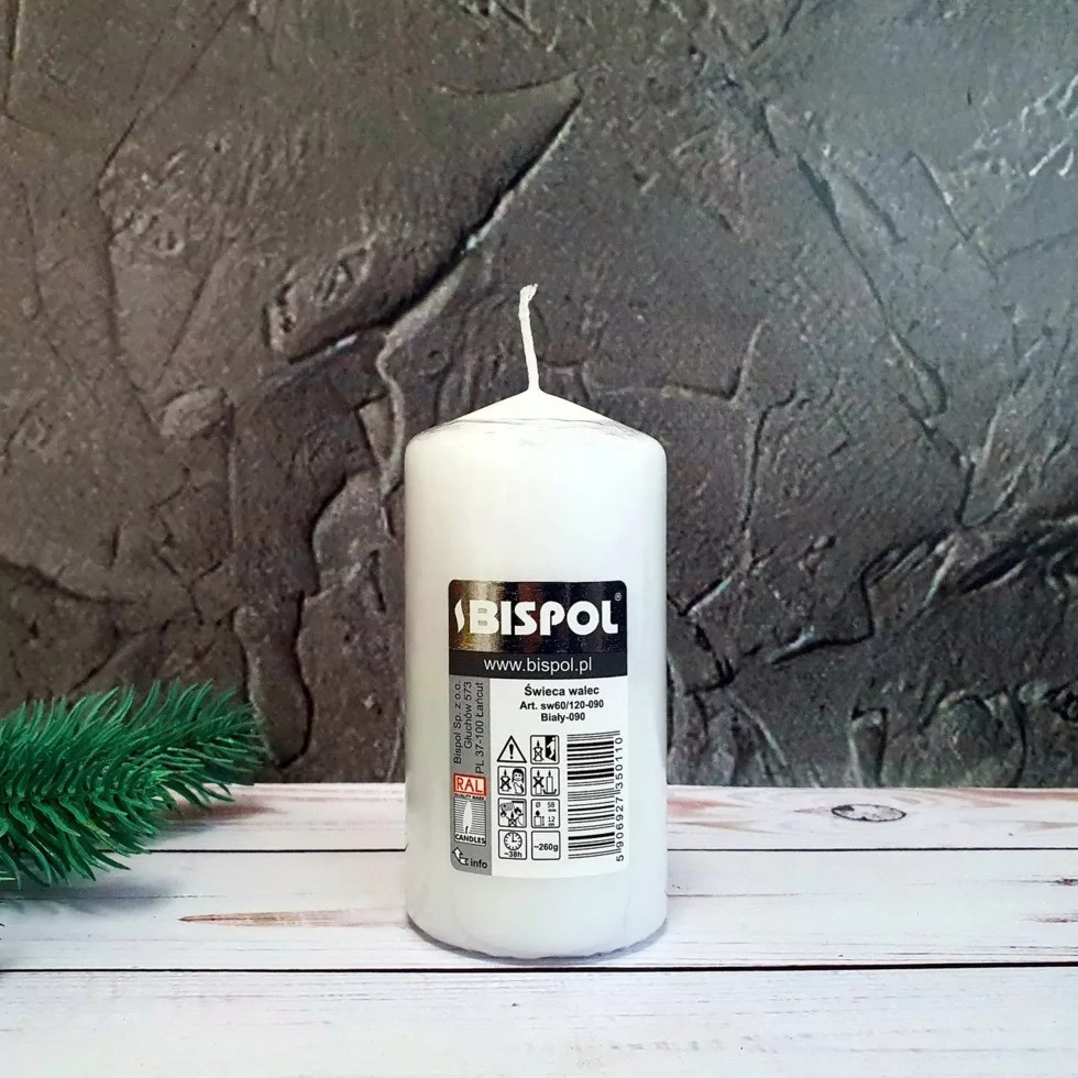 Свічка столова циліндр Bispol AURA Candles sw60/120-090 Білий Луцк - изображение 5