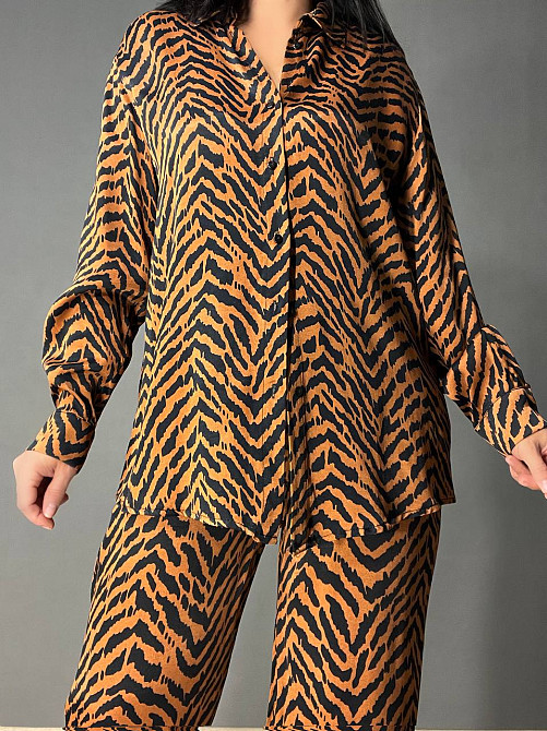 Костюм женский Mix Ray 4375 с брюками палаццо и рубашкой тигровий принт коричневый, коричневый, M Киев - изображение 16