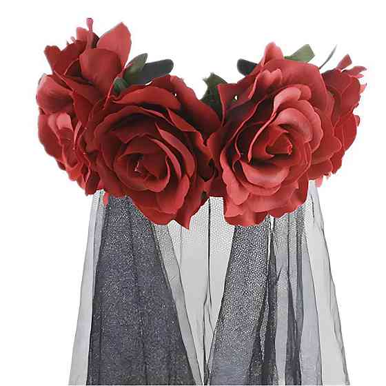 Обруч с розами и черной фатой RESTEQ. Ободок с розами и фатой. Обруч с красными розами и фата на Хэллоуин. Украшение для волос Киев