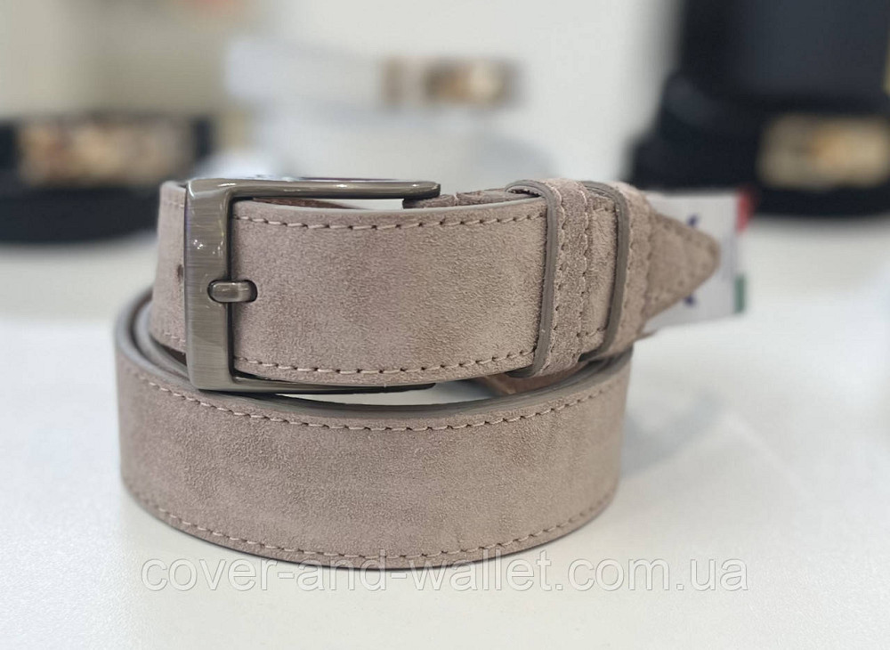 Модный бежевый мужской ремень из натуральной кожи 35мм мм PS Leather (черный) Киев - изображение 2