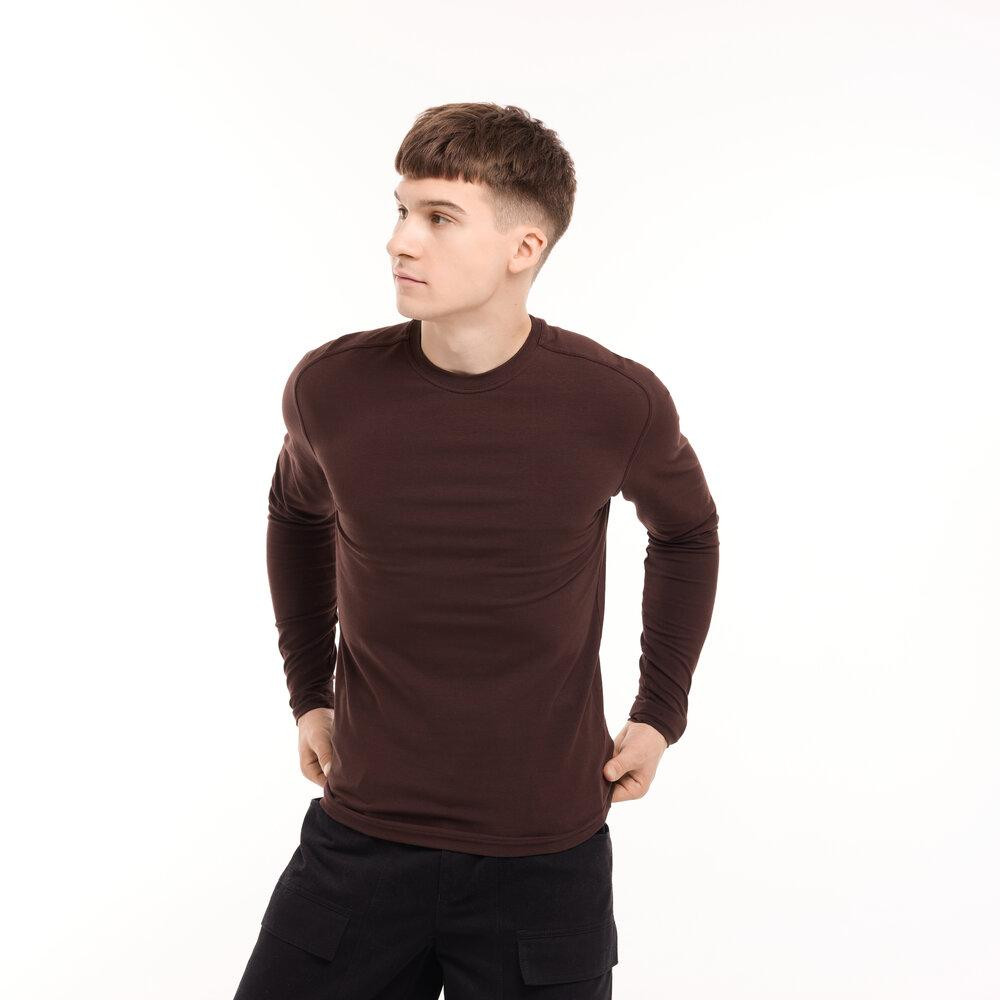 Шоколадный мужской лонгслив Pobedov Dune. Черная мужская кофта из кулира Киев - изображение 4