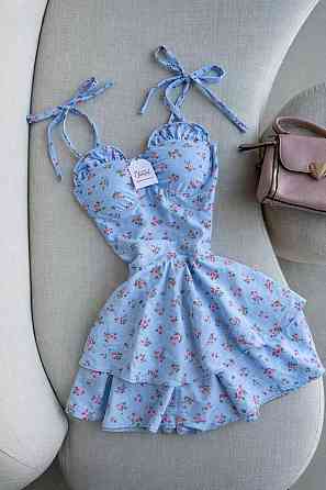 Женское стильное романтичное летнее мини платье софт принт Голубой, 42/44 Одесса