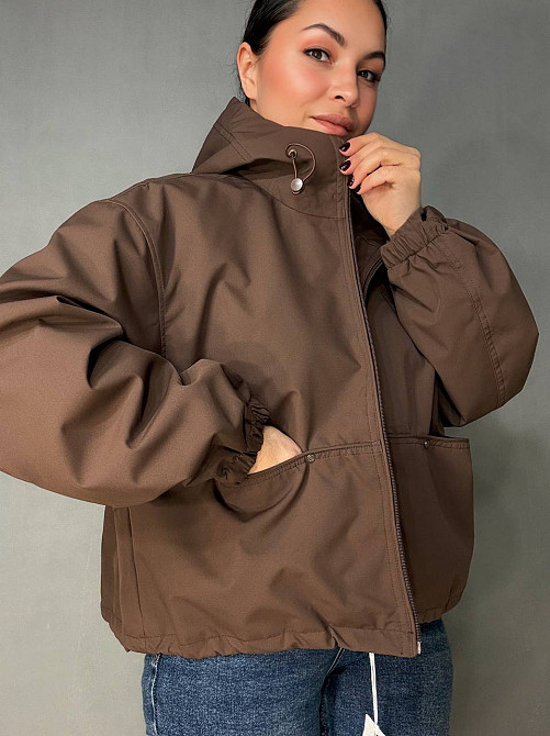 Куртка женская YZY 30046 ветровка оверсайз с капюшоном one size, коричневый, one size Киев - изображение 3