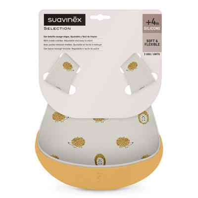 Нагрудничок Suavinex Colour Essence, силіконових, сіро-жовтий (401516) Вінниця