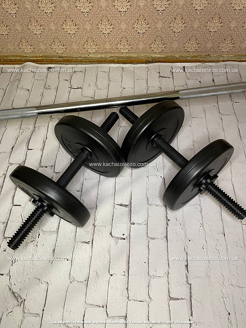 Штанга набірна + гантелі на 52 кг Гантелі, гирі, штанги та диски ударостійкий пластик Київ - фото 5