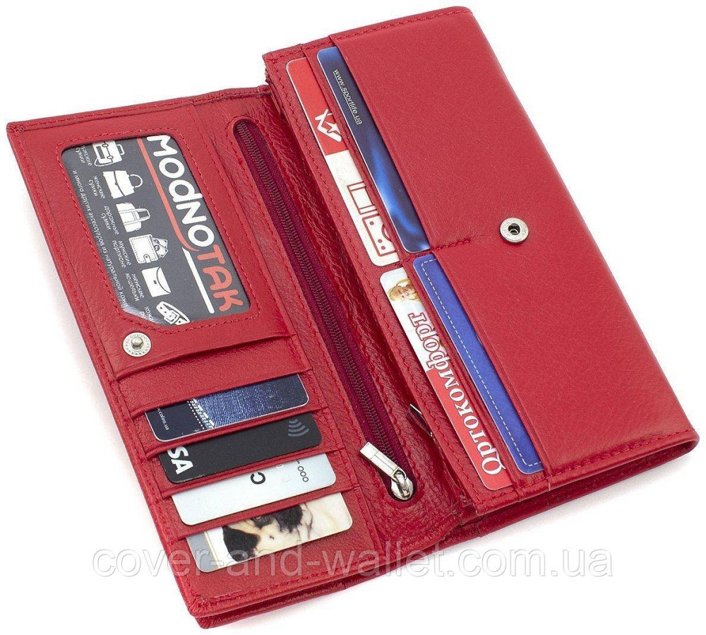 Удобный вместительный женский кожаный кошелек красного цвета ST 9-103 Киев - изображение 6