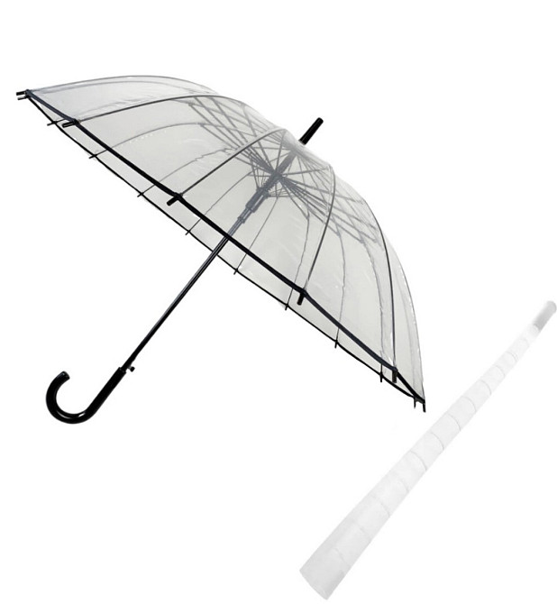 Зонтик прозрачный женский трость полуавтомат с 12 спицами черный Киев - изображение 3
