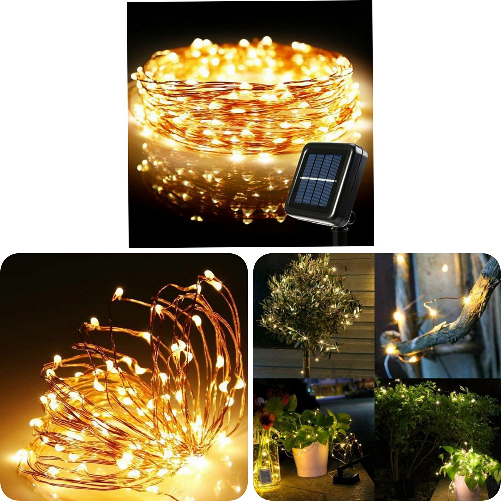 Гірлянда водонепроникна світлодіодна дротик SunStarlight 100 LED 10 м на сонячній панелі Луцьк - фото 2