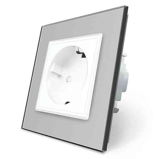 LIVOLO Електрична розетка з заземленням LIVOLO, біла з сірою рамкою, шторки, скло, 250В 16А (VL Коломия