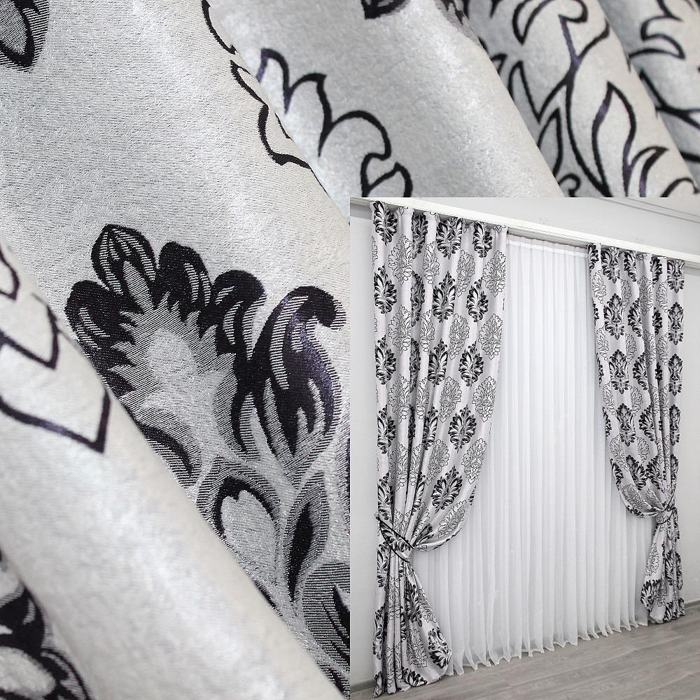 Комплект готових штор VR-Textil Блекаут-софт Корона № 1273ш(Б) Сірий з чорним 100х270 см 2шт (31-532) Київ - фото 1