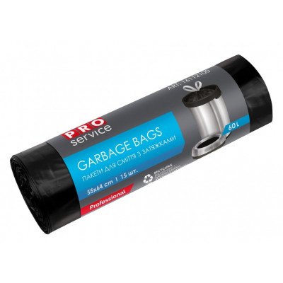 Пакеты для мусора PRO service Standard HD с затяжкой Черные 60 л 15 шт. (4823071633153) Винница - изображение 1