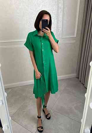 Жіноче легке базове плаття халат із поясом на ґудзиках турецька натуральна бавовна — муслін Трава, 52/54 Одеса