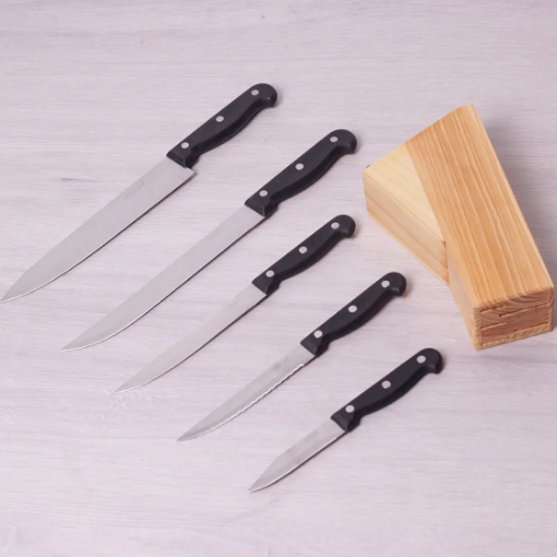 Набір ножів 5 предметів на дерев'яній підставці нержавіюча сталь бакелітові ручки 5121 KAMILLE Житомир