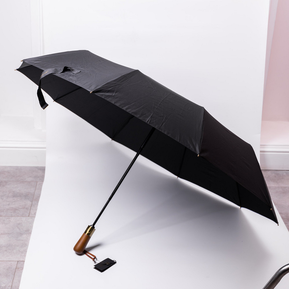 Yiwu Парасолька автоматична з дерев'яною ручкою класична з поліестеру діаметр 116 см Чорна HP-2 Коломия - фото 5