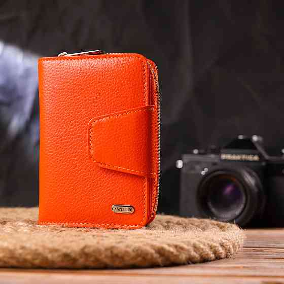 Яскраве вертикальне портмоне для жінок із монетницею на блискавці з натуральної шкіри флотар CANPELLINI 21602 Помаранчеве Київ