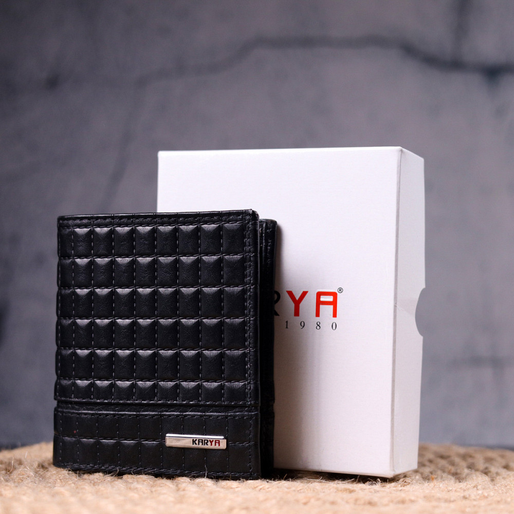 Стильне портмоне для чоловіків із фактурної натуральної шкіри KARYA 21321 Чорний Київ - фото 8
