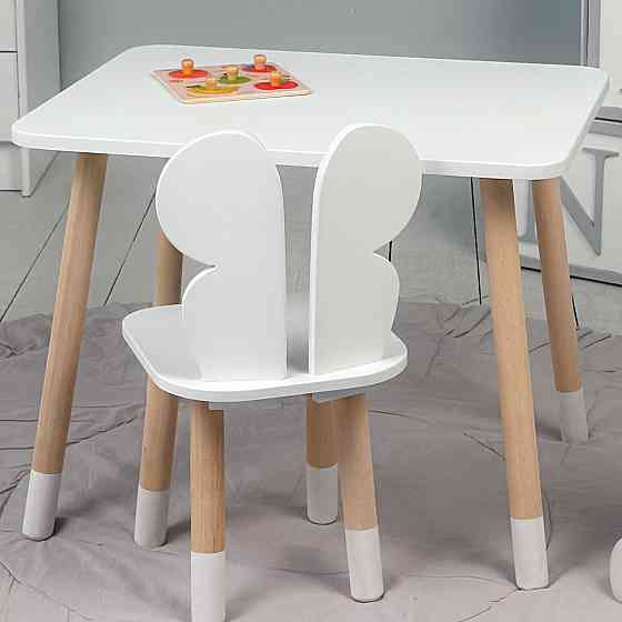 Стіл прямокутний 46х60х45 і стілець метелик 26х26х24, столик та стільчик для дівчинки до 7 років, білий Київ