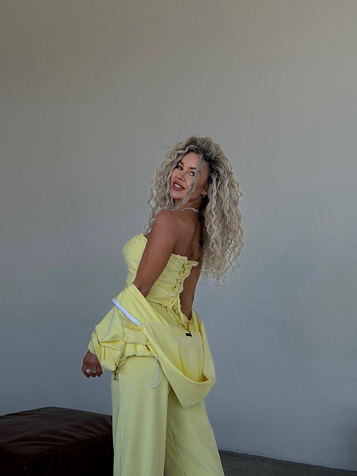 Жіночий велюровий костюм-трійка: кофта корсет і штани Лимонний, 42/46 Одеса - фото 5