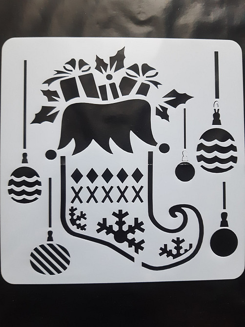 Трафарет на окна Сапог с подарками и шары 15 на 15 см серый Киев - изображение 1