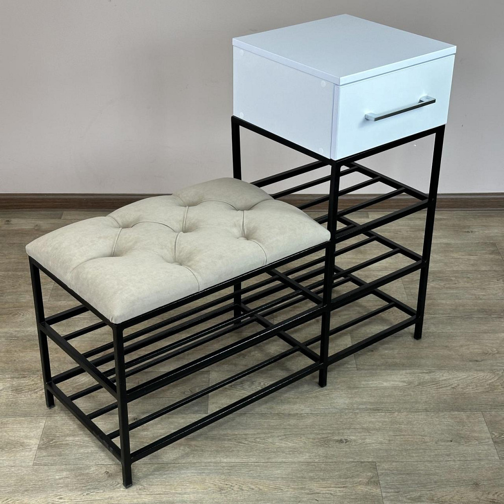 Банкетка для обуви Атланта-1R 90 см велюр бежевый/белая аляска 3-3-9005 Киев - изображение 1