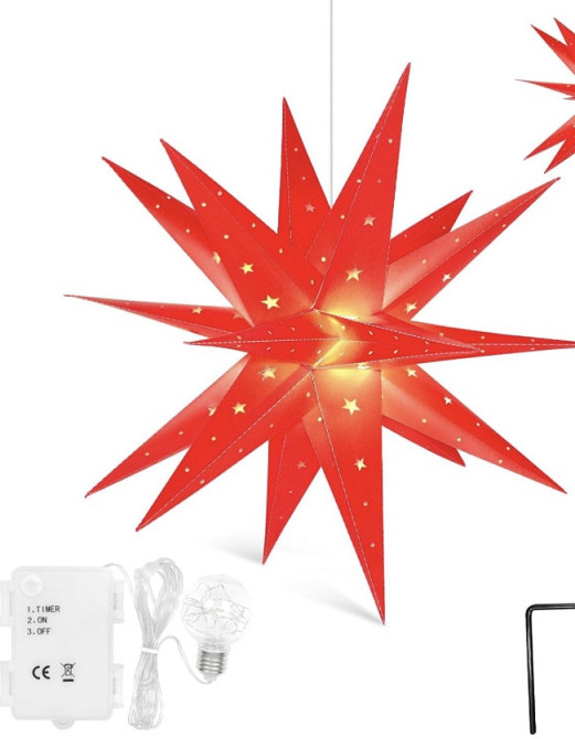 Різдвяна зірка Qijieda 3D з підвічуванням , на батарейках 45 см Луцьк - фото 1