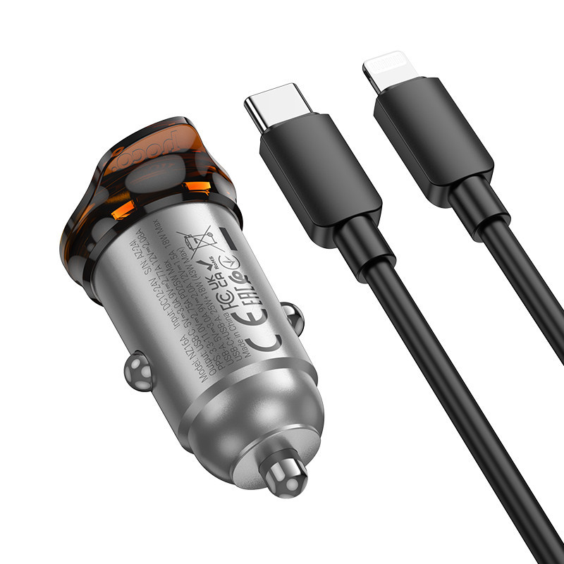 Автомобільний зарядний пристрій HOCO NZ16A Rigorous 43W dual port PD25W+QC3.0 car charger set(C to iP) Metal Grey Одеса - фото 6