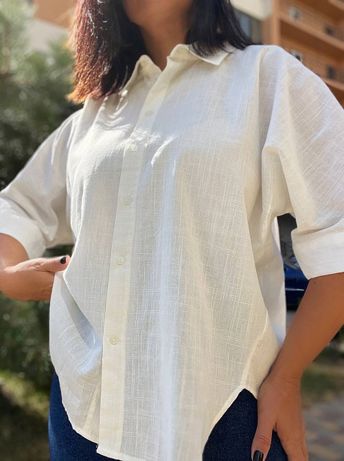 Сорочка жіноча Mix Ray 4016 оверсайз вільного крою лляна молочна, молочний, M Київ - фото 7