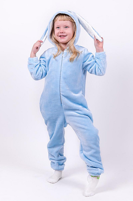 Кигуруми Заяц, детский и подростковый, голубой, пижама домашняя топ Крохатушка одяг 134, Велсофт Киев - изображение 1