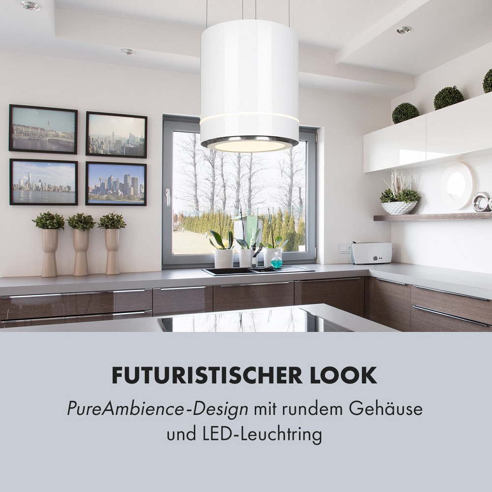 Островная вытяжка Tron Ambience Ø38см рециркуляция 540м³/ч LED белый белый (Германия, читать описание) Ровно - изображение 4