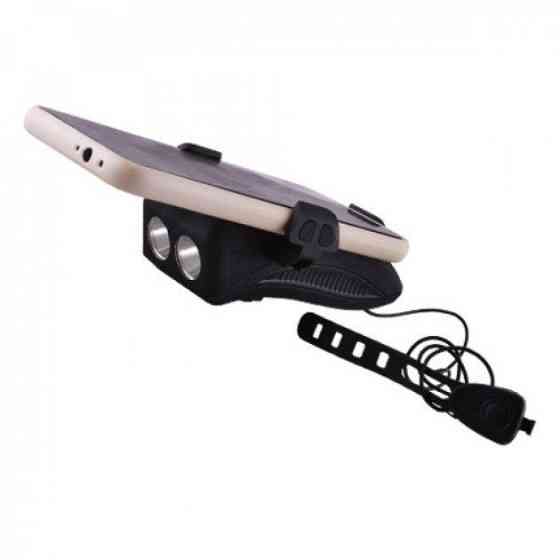 Велосипедний ліхтар фара FY-319 2хL2 + дзвінок + тримач + microUSB + Power Bank (6 режимів дзвінка) Київ