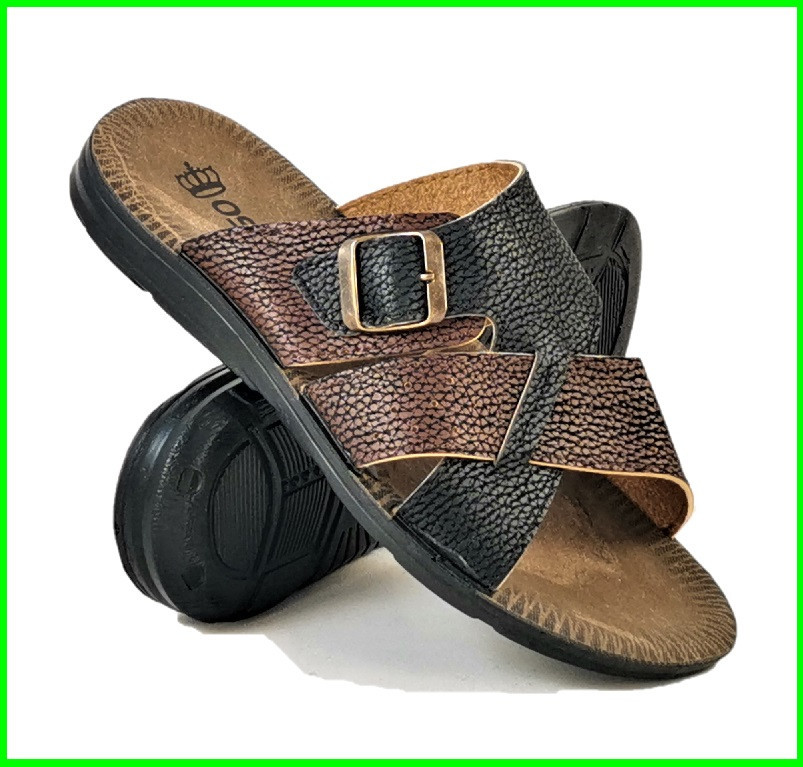 Мужские Шлёпанцы Тапочки Сланцы Чёрные с Коричневым Кожаные (размеры: 41,42,43,44) Днепр - изображение 8