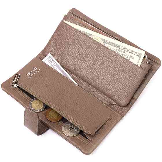 Вместительное женское портмоне из натуральной кожи Бежевый (KARYA) Киев