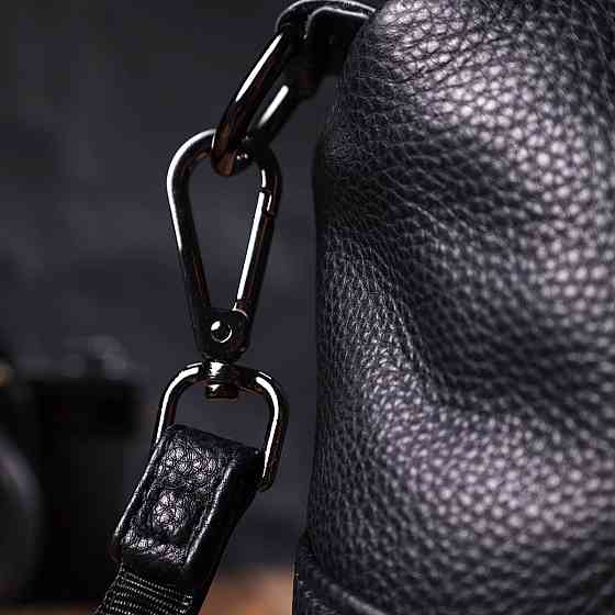 Зручна сумка на три відділення з натуральної шкіри 22094 Vintage Чорна Київ