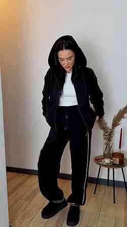 Жіночий теплий костюм-двійка з кантом двосторонній фліс Чорний, 42/44 Одеса