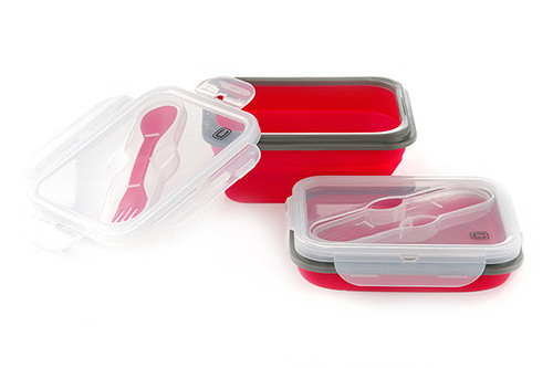 Ланчбокс складной с крышкой-защелкой и ловилкой красный 600мл СИЛА Киев - изображение 1