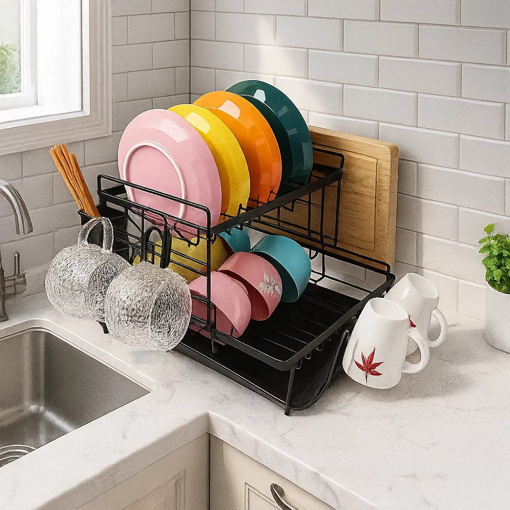 Дворівневий стелаж для сушіння посуду та зберігання кухонних аксесуарів Кам'янець-Подільський - фото 3