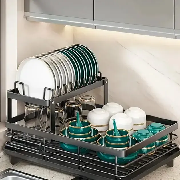 Сушилка для посуды BauTech двухуровневая с держателем для тарелок Черный Коломыя - изображение 4