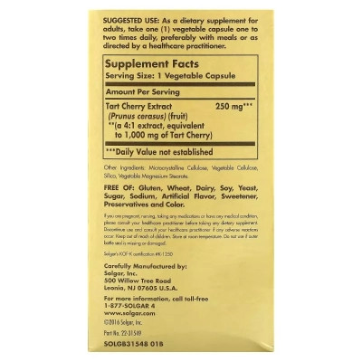 Вітамін Solgar Екстракт терпкої вишні, 1000 мг, Tart Cherry Extract, 90 вегетаріан (SOL-31549) Вінниця - фото 2