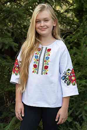 Вишиванка для дівчаток, лляна стрейч біла Київ