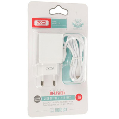 Зарядний пристрій XO L75 2USB/2.4A + MicroUSB White (XO-L75-M) Вінниця - фото 2