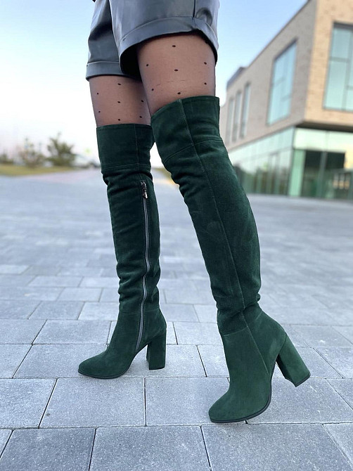 Nivelle Жіночі ботфорти демісезонні замшеві на підборах 5154/48 темно-зелені / Чоботи весна-осі Коломия - фото 8