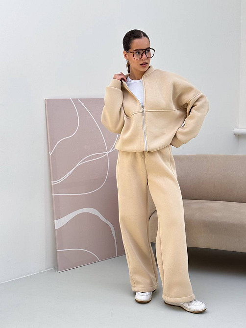 Жіночий костюм-двійка з широкими штанами Молочний 42/46 Харків - фото 1