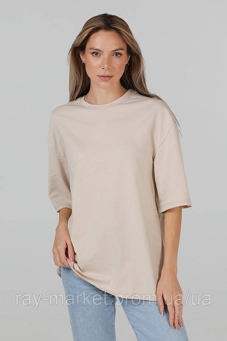 Набір футболок оверсайз жіночих 3 шт "U0104-Cream-Sky Blue-Navy Blue" Київ - фото 2