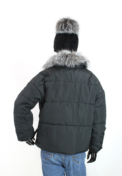 Демисезонная женская куртка з меховым воротним Черный 50 Харьков - изображение 3