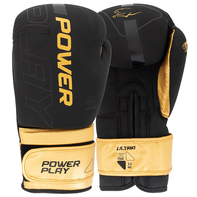 Боксерські рукавиці PowerPlay 3024 Ultra Mat Чорно-Золоті 14 унцій Кам'янське - фото 1