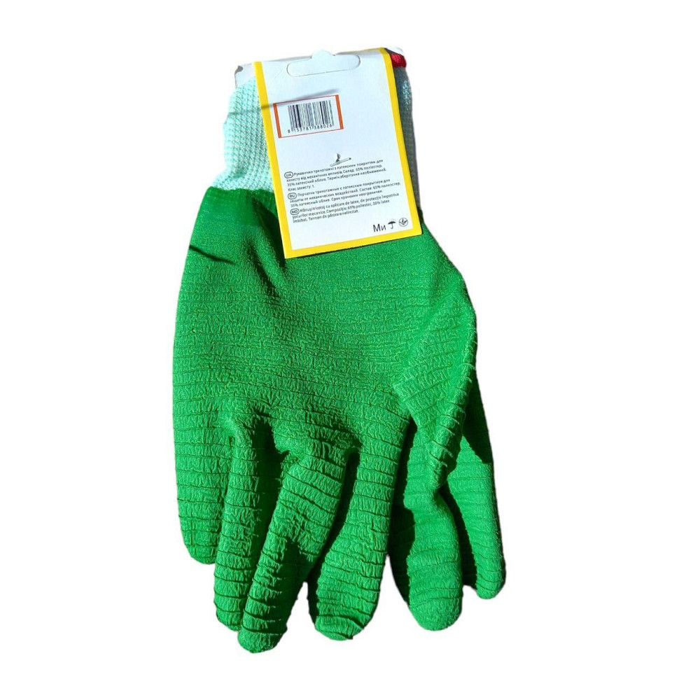 Робочі рукавички синтетичні зелені зі спіненим латексним покриттям повним для захисту рук Харків - фото 2