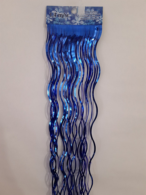 Дощик на ялинку новорічний хвилястий 140 см на 12 см синій Київ - фото 4
